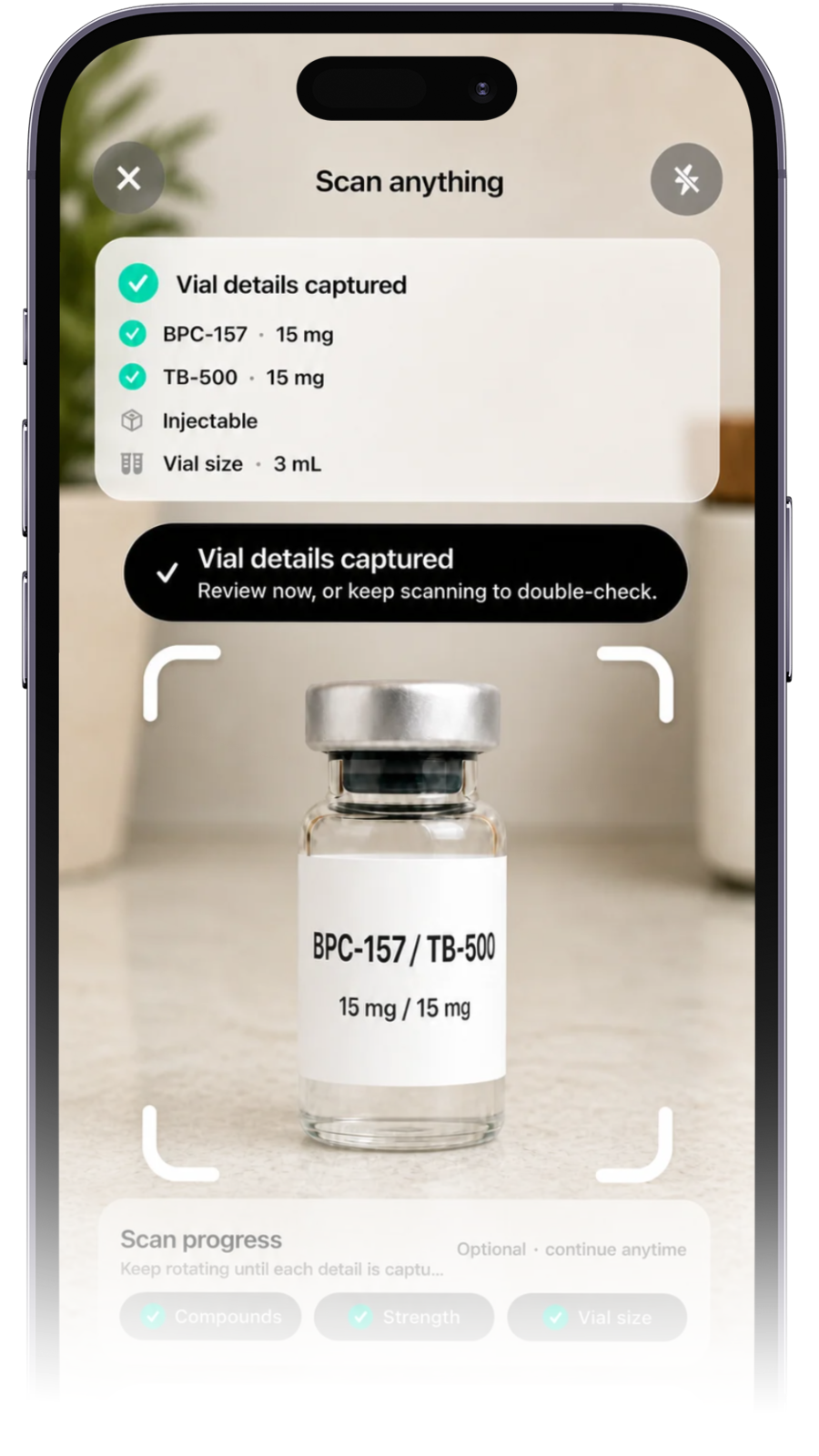 BioTracker camera scanning a peptide vial